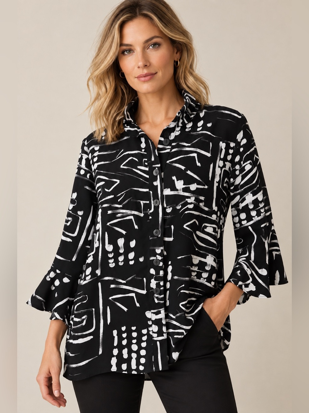 Joseph Ribkoff Printed Button Front Blouse Size 10